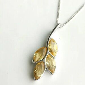 Citrine marquise cut pendant necklace leaves design 🆕